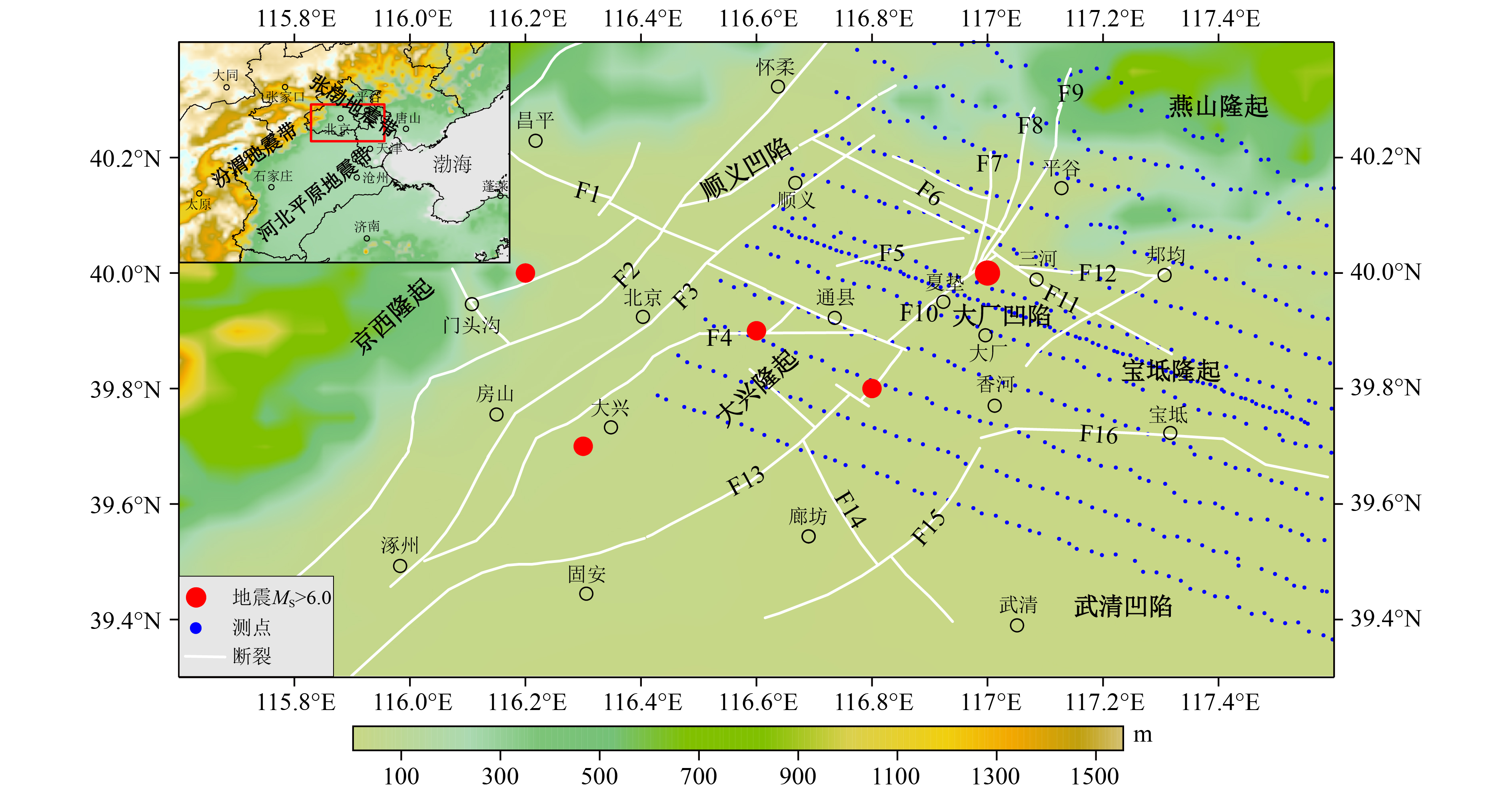 中国　山河　８分 三河—平谷8级震区地壳三维密度结构反演研究